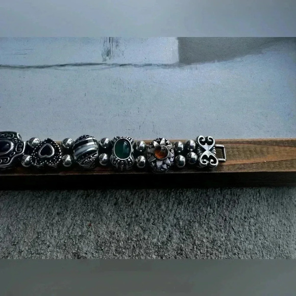 925 Sterling Silver Mixed Gemstone Slide Charm Bracelet - Picture 12 of 15